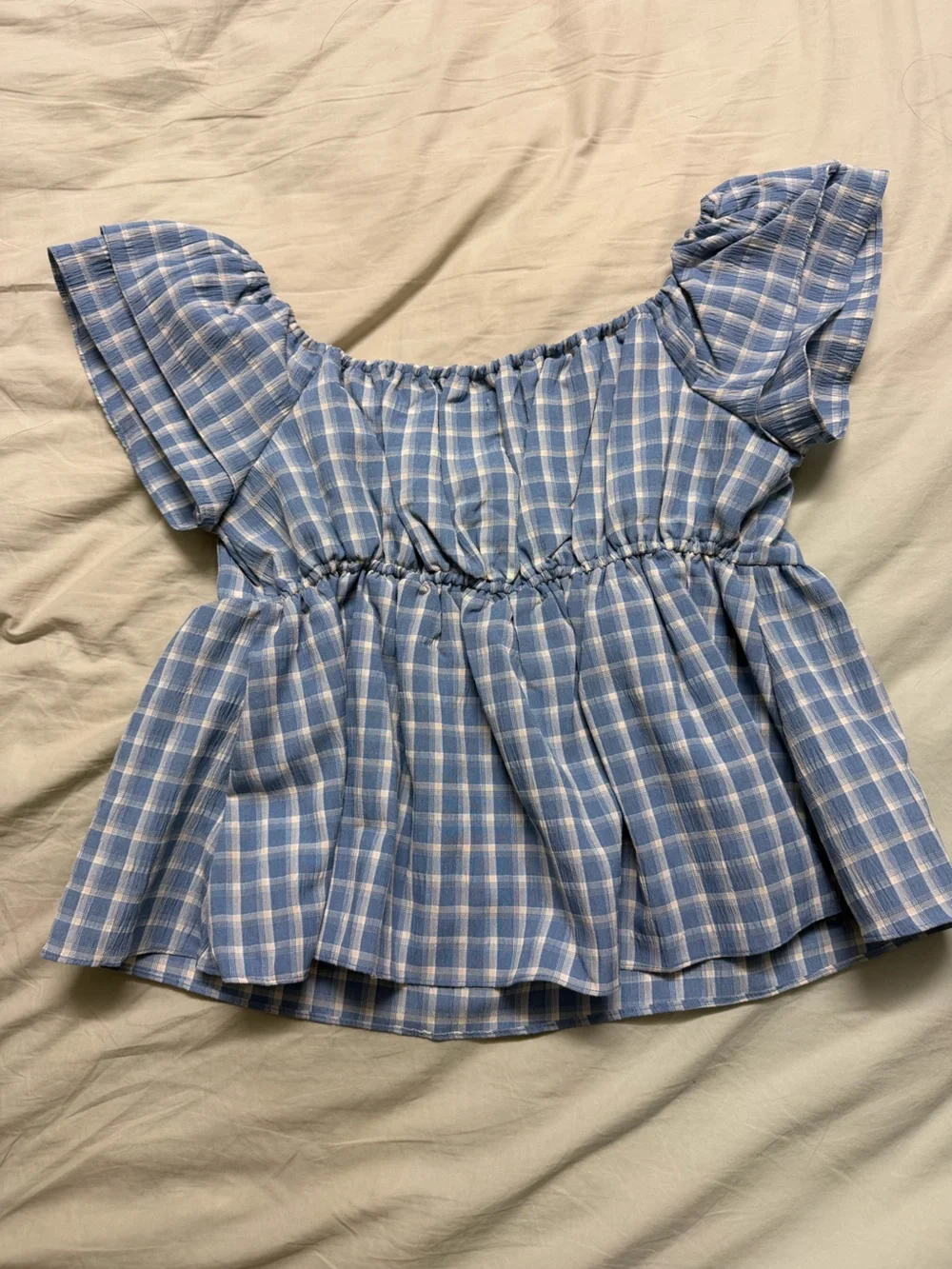 NWT Blue Plaid Babydoll Top